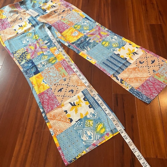 New NWT Cider Patchwork Pants Multicolor Lightweight Straight Leg Side Zip Sz M - Picture 5 of 8